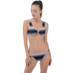 Geometrical Blocks, Rhombus Black And White Pattern Ring Detail Crop Bikini Set by Casemiro