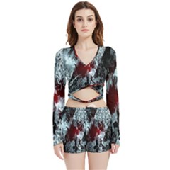 Flamelet Velvet Wrap Crop Top And Shorts Set