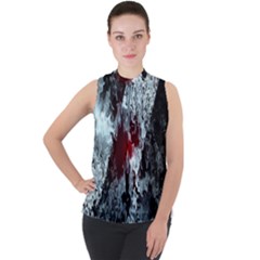 Flamelet Mock Neck Chiffon Sleeveless Top by Sparkle