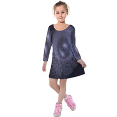 Fractal Flowers Kids  Long Sleeve Velvet Dress by Sparkle