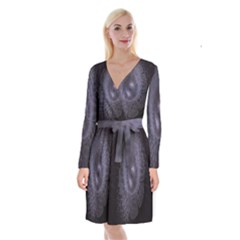 Fractal Flowers Long Sleeve Velvet Front Wrap Dress by Sparkle