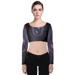 Fractal Flowers Velvet Long Sleeve Crop Top by Sparkle