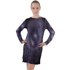 Fractal Flowers Long Sleeve Hoodie Dress by Sparkle