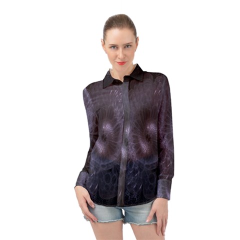 Fractal Flowers Long Sleeve Chiffon Shirt by Sparkle