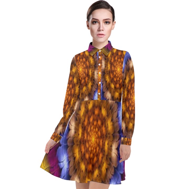 Fractal Flower Long Sleeve Chiffon Shirt Dress