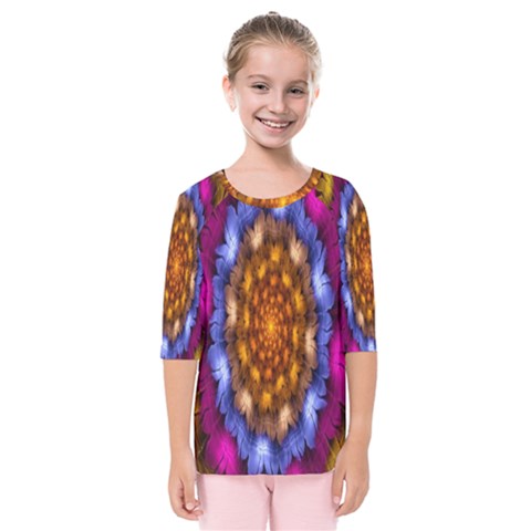 Fractal Flower Kids  Quarter Sleeve Raglan Tee by Sparkle