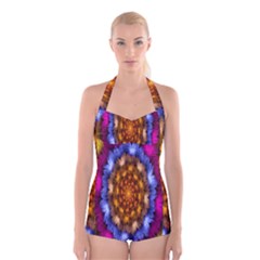 Fractal Flower Boyleg Halter Swimsuit  by Sparkle