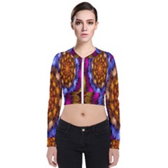 Fractal Flower Long Sleeve Zip Up Bomber Jacket by Sparkle