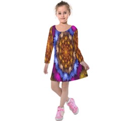 Fractal Flower Kids  Long Sleeve Velvet Dress