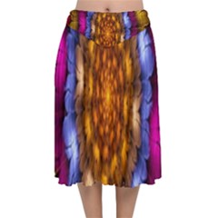 Fractal Flower Velvet Flared Midi Skirt by Sparkle