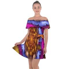 Fractal Flower Off Shoulder Velour Dress by Sparkle