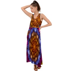 Fractal Flower V-neck Chiffon Maxi Dress by Sparkle