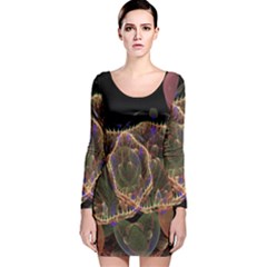 Fractal Geometry Long Sleeve Velvet Bodycon Dress by Sparkle