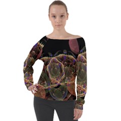 Fractal Geometry Off Shoulder Long Sleeve Velour Top by Sparkle