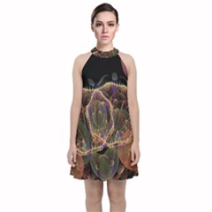 Fractal Geometry Velvet Halter Neckline Dress  by Sparkle