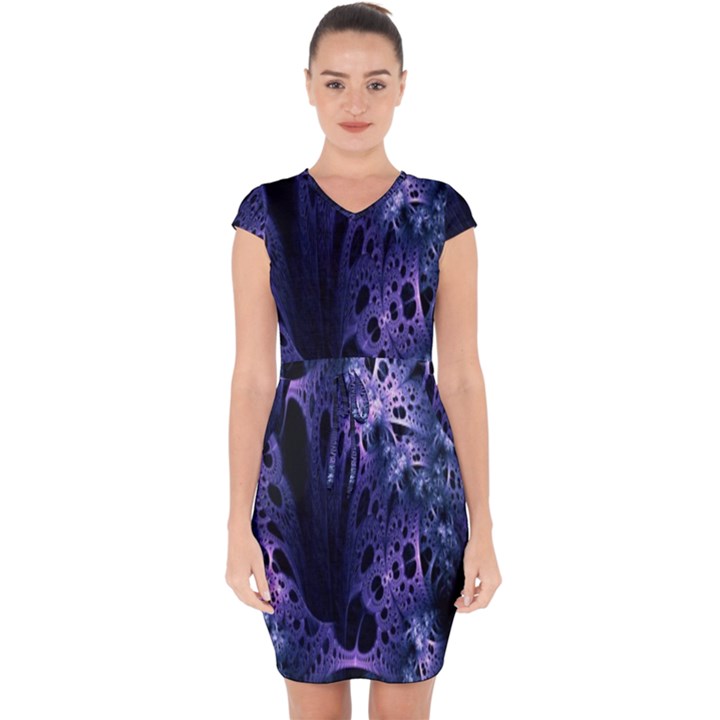 Fractal Web Capsleeve Drawstring Dress 