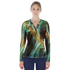 Abstract Illusion V-neck Long Sleeve Top by Sparkle