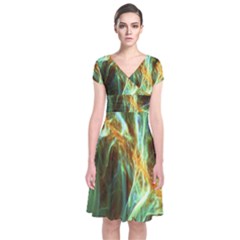 Abstract Illusion Short Sleeve Front Wrap Dress by Sparkle