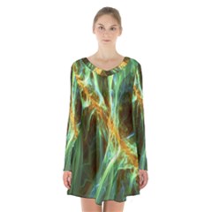 Abstract Illusion Long Sleeve Velvet V-neck Dress