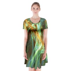 Abstract Illusion Short Sleeve V-neck Flare Dress