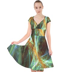 Abstract Illusion Cap Sleeve Front Wrap Midi Dress by Sparkle