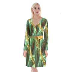 Abstract Illusion Long Sleeve Velvet Front Wrap Dress by Sparkle