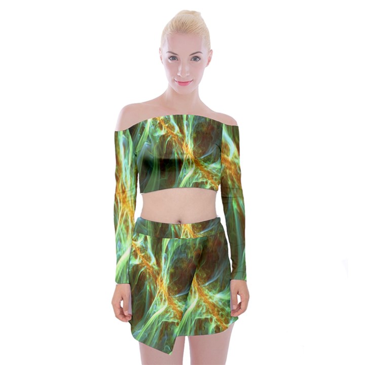 Abstract Illusion Off Shoulder Top with Mini Skirt Set