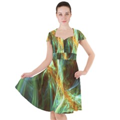 Abstract Illusion Cap Sleeve Midi Dress