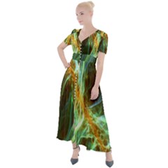 Abstract Illusion Button Up Short Sleeve Maxi Dress