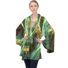 Abstract Illusion Long Sleeve Velvet Kimono 