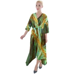 Abstract Illusion Quarter Sleeve Wrap Front Maxi Dress by Sparkle