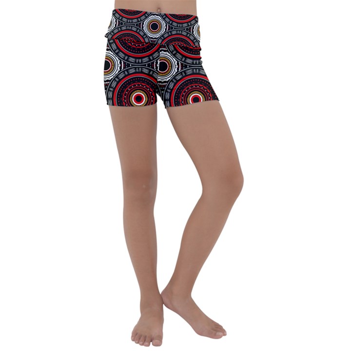 Tribal Aztec Mandala Art Kids  Lightweight Velour Yoga Shorts