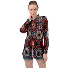 Tribal Aztec Mandala Art Long Sleeve Satin Shirt