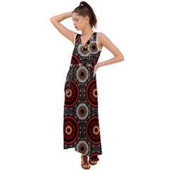 Tribal Aztec Mandala Art V-neck Chiffon Maxi Dress by tmsartbazaar