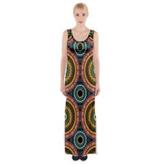 Aztec Multicolor Mandala Thigh Split Maxi Dress by tmsartbazaar