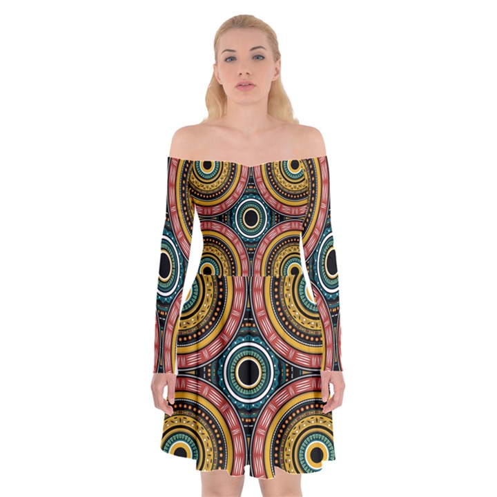 Aztec Multicolor Mandala Off Shoulder Skater Dress