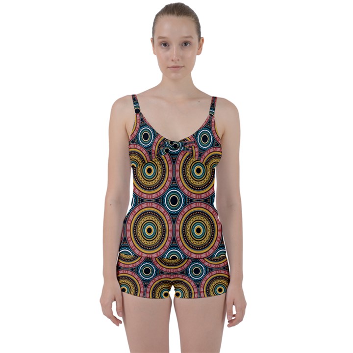 Aztec Multicolor Mandala Tie Front Two Piece Tankini