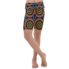 Aztec Multicolor Mandala Kids  Lightweight Velour Cropped Yoga Leggings by tmsartbazaar