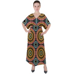 Aztec Multicolor Mandala V-neck Boho Style Maxi Dress by tmsartbazaar