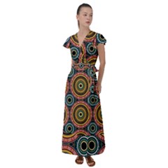 Aztec Multicolor Mandala Flutter Sleeve Maxi Dress by tmsartbazaar