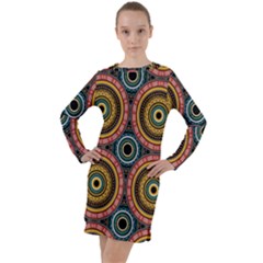 Aztec Multicolor Mandala Long Sleeve Hoodie Dress by tmsartbazaar