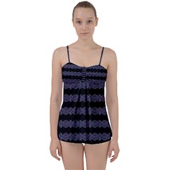 Dark Ornate Nouveau Striped Print Babydoll Tankini Set by dflcprintsclothing