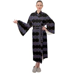 Dark Ornate Nouveau Striped Print Maxi Velour Kimono by dflcprintsclothing