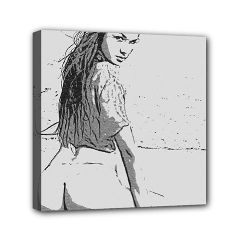 Beauty At The Beach, Sexy Girl Illustration, Black And White Mini Canvas 6  X 6  (stretched) by Casemiro