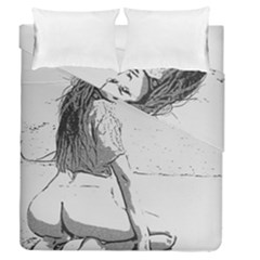 Beauty At The Beach, Sexy Girl Illustration, Black And White Duvet Cover Double Side (queen Size) by Casemiro