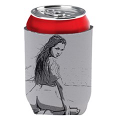 Beauty At The Beach, Sexy Girl Illustration, Black And White Can Holder by Casemiro