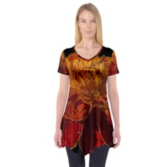 Marigold On Black Short Sleeve Tunic  by MichaelMoriartyPhotography