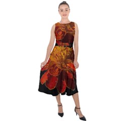 Marigold On Black Midi Tie-back Chiffon Dress by MichaelMoriartyPhotography