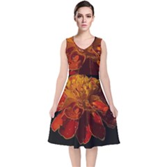 Marigold On Black V-neck Midi Sleeveless Dress  by MichaelMoriartyPhotography