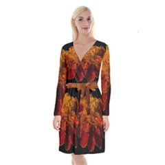 Marigold On Black Long Sleeve Velvet Front Wrap Dress by MichaelMoriartyPhotography